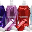 USA Merchant | Collapsible Reusable Water Bottle with Carabiner Clip Light Weight Leak Proof Foldable Drinking Water Bottle Non Toxic BPA Free - 16.9 oz 4 Pack (Pink, Purple, Red, Clear)