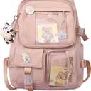 Eagerrich Cute Backpack with Cute Pin Accessories Plush Pendant for School Bag Student Girl Backpack Super-Capacity Waterproof Travel Backpack(Pink-2)