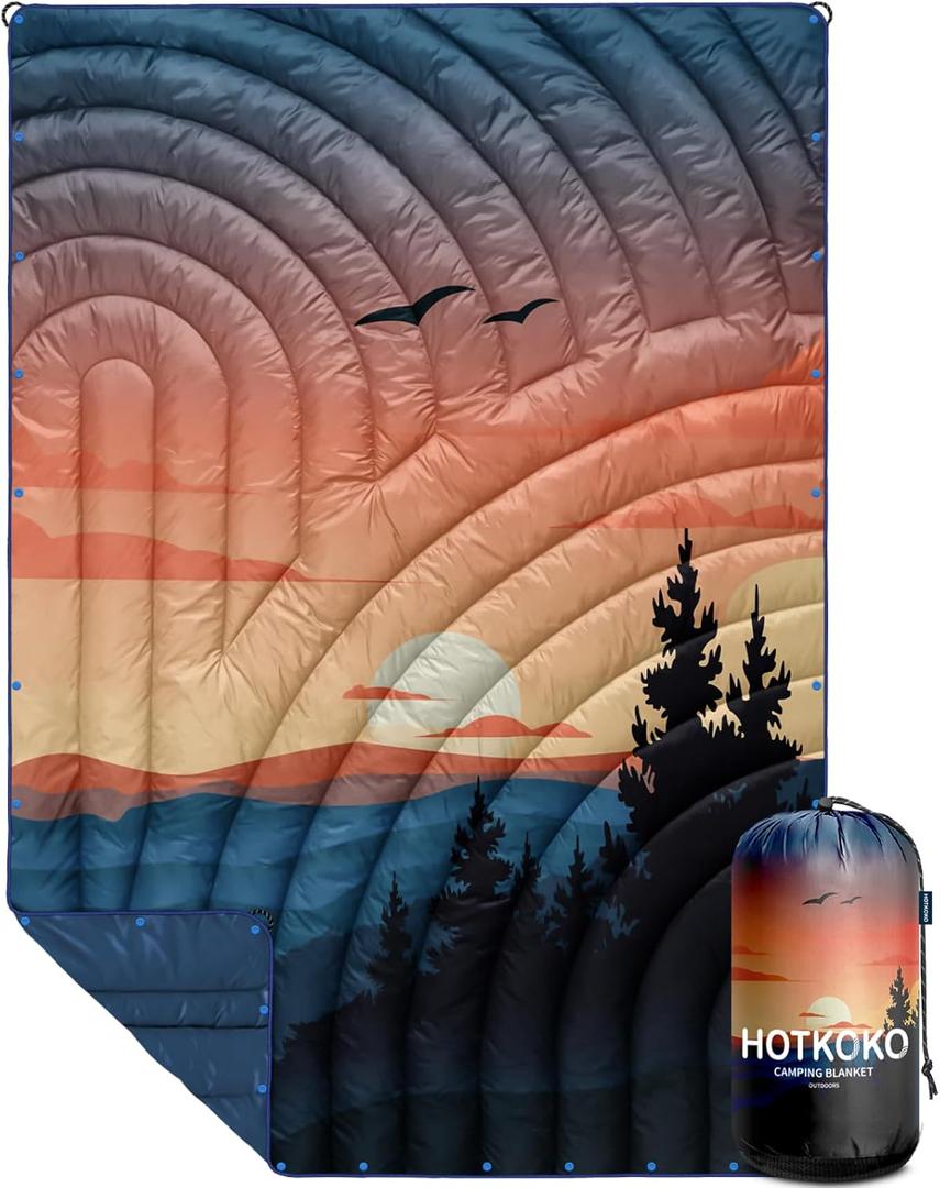 Camping Blanket,Lightweight Puffy Printed Camping Blanket Packable Outdoor Blanket for Camping,Traveling, Stadium, Hiking, Picnics (52x75", Sunset Birds)