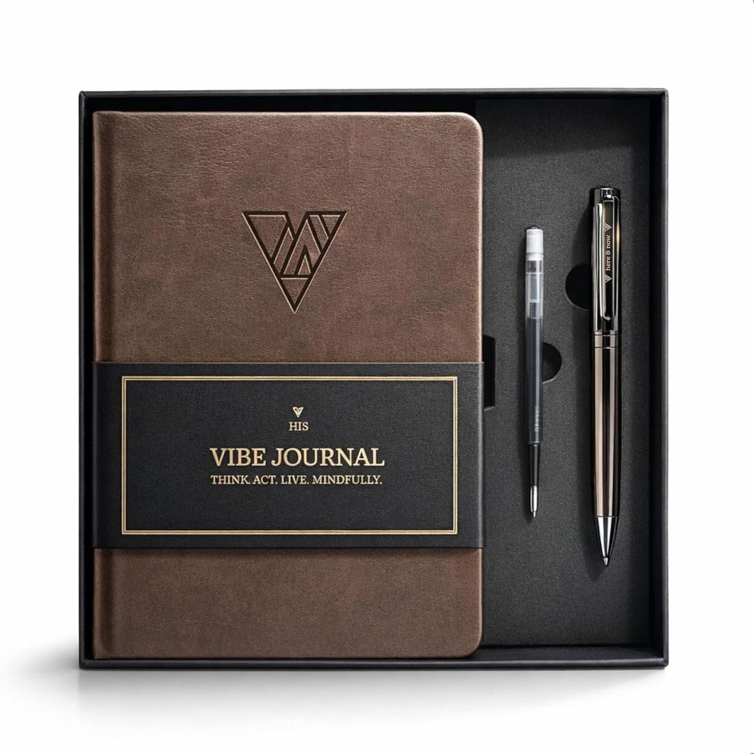 His Vibe Journal + Pen Gift Set | 13-Week Guided Mindfulness Journal for Men | Dynamic Daily Prompts, Practical Exercises, & Habit-Building Tools for Self-Mastery & Mindful Living | A5 Size | Premium Gift Box