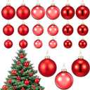18 Pcs Glass Christmas Ball Ornament Set 1.18'' 1.57'' 2.36'' Christmas Tree Decoration Baubles Matte Shiny Clear Hanging Glass Balls Bulk for Xmas Tree Party Holiday Decor Gifts(Red)