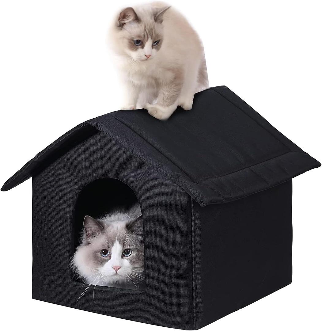 Outdoor Cat House Cat House for Outdoor and Indoor Use - Waterproof Shelter for Cats, Dogs, and Feral Animals (Black cat House, Large)