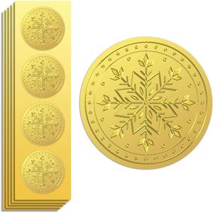 Peacoblue Gold Foil Stickers Seals Embossed 2 Inch 100Pcs Snowflake for Christmas Gift Present Card Decor, Envelop Seals, Family Party Invitation, Self Adhesive Gold Around Embossing Stickers