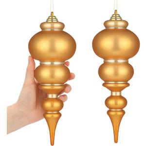 Soulchen 2 Pcs 12" Large Christmas Finial Drop Ornaments Giant Shatterproof Plastic Christmas Ball Ornaments Xmas Tree Topper Hanging Decorations for Holiday Xmas Decor(Antique Gold Matte)