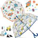Fabbay 2 Pcs Kids Clear Bubble Umbrella with Easy Grip Curved Handle Transparent Bubble Umbrella for Toddler Girls