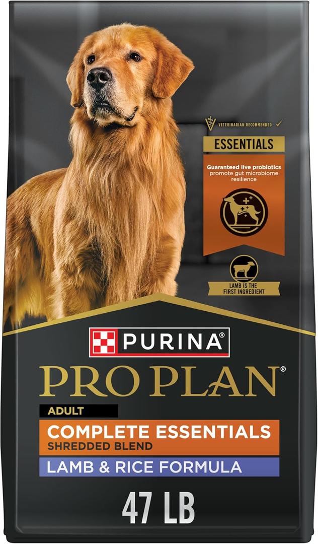 Purina Pro Plan Complete Essentials Shredded Blend Lamb and Rice High Protein Dog Food with Probiotics for Dogs - 47 lb. Bag (47 Pound (Pack of 1)) Best By: OCT/20/26
