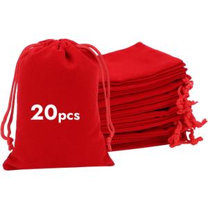 Shintop 20pcs Velvet Bags with Drawstrings, 4x6inch Red Gift Bags Jewelry Pouches for Dice Wedding Party Favor