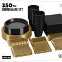 350 Pcs Black & Gold Plastic Plates For Party, Black & Gold Disposable Plates Set, 50 Of Each 9" Dinner Plate Set, 7" Dessert Plate, Cups, Napkins & Cutlery Plastic Dinnerware Party Solids