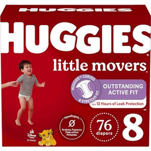 Huggies Size 8 Diapers, Little Movers Baby Diapers, Size 8 (46+ lbs), 76 Count (2 Packs of 38)