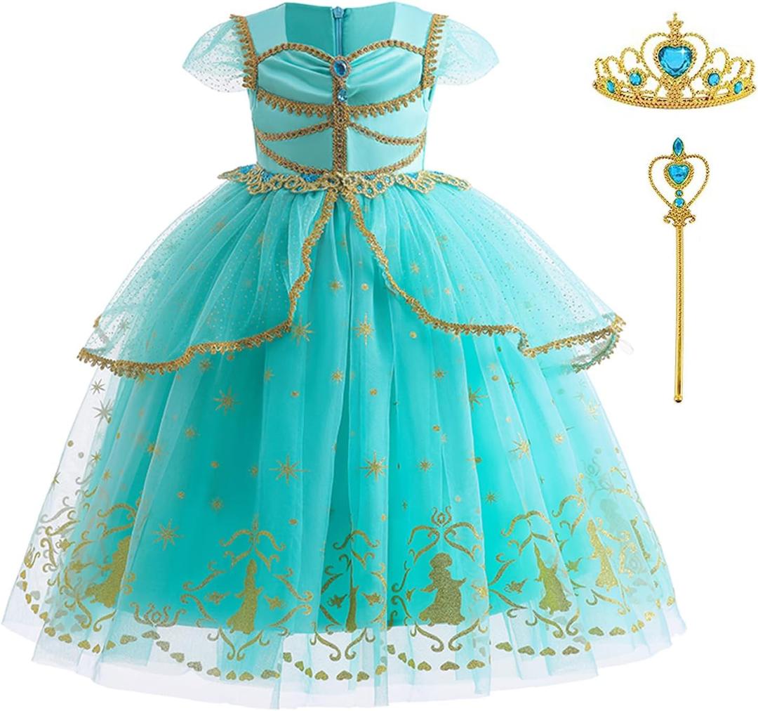 Princess Belle Dress up Halloween Fairy Costume for Toddler Girls, Special Occasion Dresses Birthday Party, Yellow (6-7T, Jasmine)