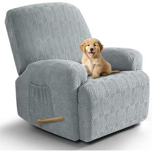 VANSOFY Recliner Chair Covers, 4-Pieces Stretch Recliner Cover Jacquard Soft Reclining Chair Slipcover Furniture Protector with Elastic Bottom for Lazy Boy Recliner(Light Gray)