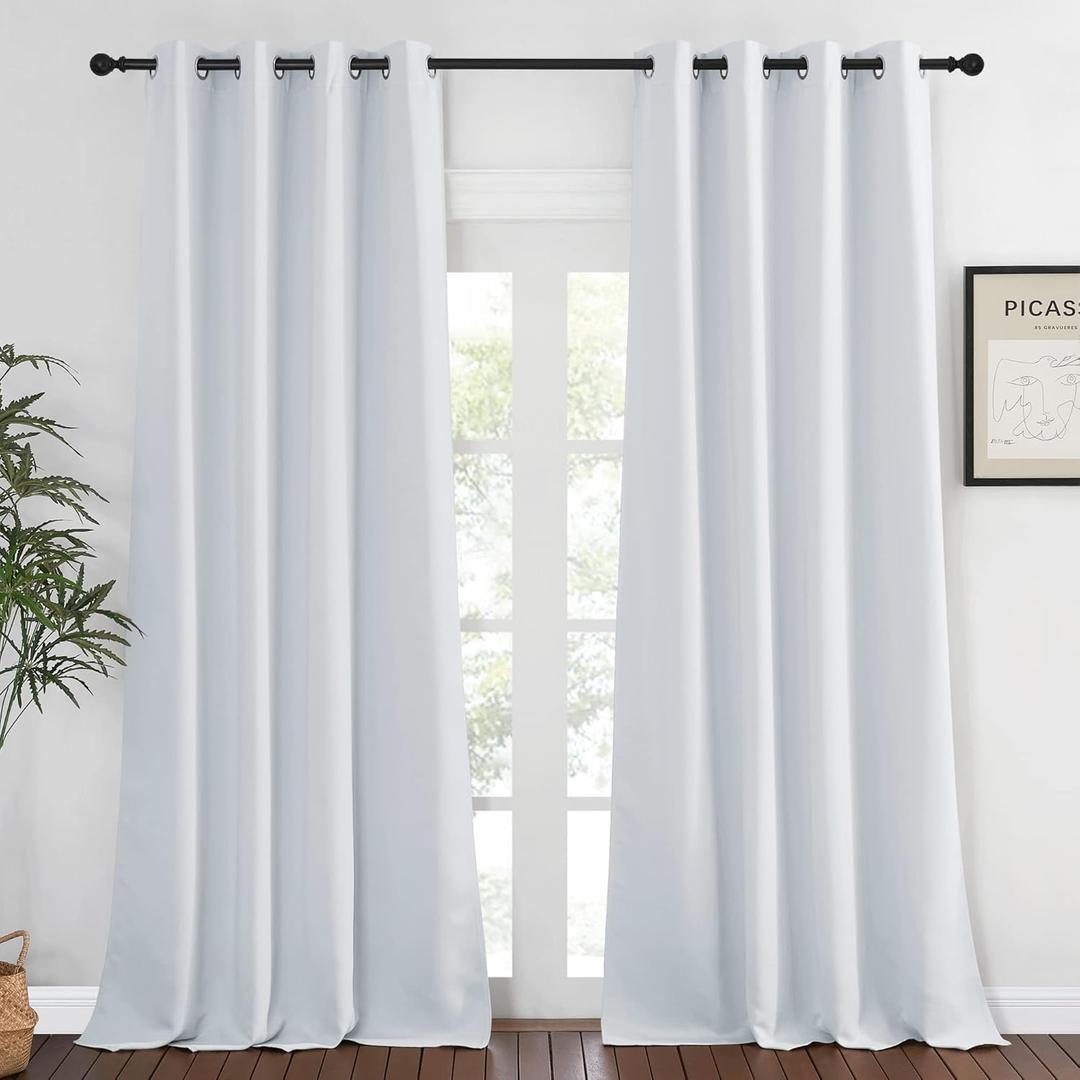 NICETOWN Room Darkening Curtain Window Panel - (Greyish White Color) Solid Thermal Insulated Drape/Drapery for Bedroom,52x95 inches, 1 Pack