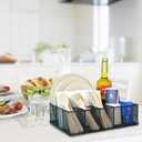 Metal Paper Plate Organizer & Utensil Holder for Countertop, Silverware Caddy Cutlery Flatware Organizer for Plastic Cup Forks Spoon Napkins, Paper Plate Holder for Picnic Camping Party