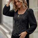 HEYTALALA Womens Puff Long Sleeve Tunic Tops Button Down Square Neck Blouse Loose Fit Basic T Shirt Elegant Tee Shirts (XXL)