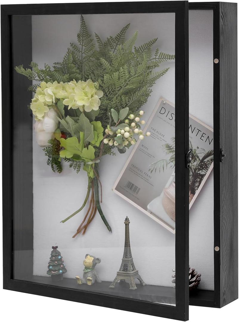 Muzilife 16x20 Shadow Box Picture Frame - 3.54" Deep Extra Large Display Case with Natural Wood Frame, Tempered Glass, Linen Back & Pins for Jersey, Flowers, Memorabilia, Tickets, Photos, Black
