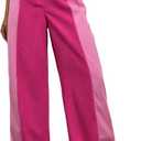 WDIRARA Women's High Waisted Color Block Straight Leg Casual Loose Pants with Pocket Two Tone Pink XS