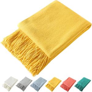 Homiest Decorative Knitted Throw Blanket with Fringe Soft & Cozy Tassel Blanket for Couch Sofa Bed (Yellow,50x60)