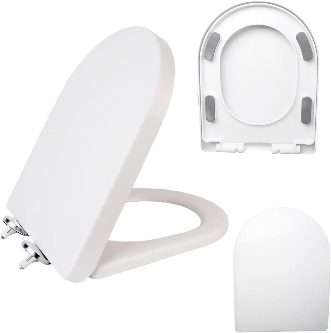 Minsa soft sealed toilet seat, compatible with D/U-shaped extended bucket, quick release, easy to install, easy to clean, non discolored, thick and durable plastic material, white(M18)