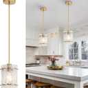 Gold Glass Pendant Lights Kitchen Island, Water Ripple Round Pendant Lights Adjustable Modern Hanging Pendant Light Fixtures for Kitchen Island Dining Room Above Sink Foyer Entryway 1 Pack