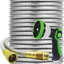 Garden Hose 100ft Water Hose with 10 Function Hose Nozzle Sprayer, Metal Flexible Lightweight Hose Stainless Steel, RV, Marine and Camper Hose, Drinking Water Safe, 3/4" Solid Fittings