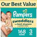 Swaddlers Diapers, Size 3 (13-26 lbs), 168 Count, Fragrance Free, Hypoallergenic, Absorbent, Pediatrician Recommended, Skin Safe