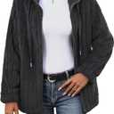 Vipwest Womens Fleece Jacket Fall Winter Full Zip Sherpa Coat with Hood S-5XL (XL, Vertical Striped Black Grey)
