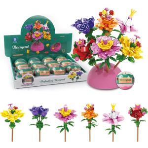 12 Pack Filled Eggs with 157 Pcs DIY Flower Garden Building Blocks for Party Favors, Easter Egg Hunt, Classroom Events - Educational Activity Toy for Girls 6+ Years Old