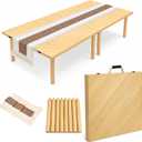 60" x 30" Low Picnic Table with Boho Table Runner Wooden Table with 8 Sturdy Legs Folding Picnic Table for 6 People Backyard Picnic Beach Garden Party Camping