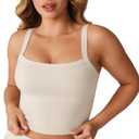 Hugcurve Adjustable Longline Sports Bra Square Neck Workout Tank Crop Tops for Women with Built in Bra Padded Camisole (Large, Stardust)