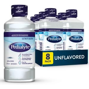 Pedialyte Electrolyte Drink , Hydration Drinks for Kids & Adults, Unflavored, 1 Liter, Pack of 8 (EXP 07/01/28)