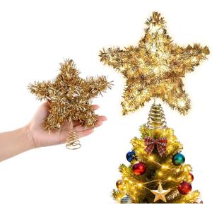LAWOHO Christmas Tree Topper Star, Vintage Christmas Decor, Mini Shiny Golden 6 Inch Christmas Tree Decoration with 6H Timer, 20 Warm Lights for Xmas Tree, Holiday & Party, Indoor Home