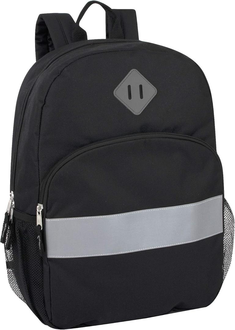 Trail maker Kids Reflective Backpack for School, Colorful Backpack with Reflector Strips, Side Pocket, Padded Straps (Black)