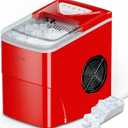 Silonn Ice Makers Countertop, 9 Cubes Ready in 6 Mins, 26lbs in 24Hrs, Self-Cleaning Ice Machine with Ice Scoop and Basket, 2 Sizes of Bullet Ice for Home Kitchen Office Bar Party, Red