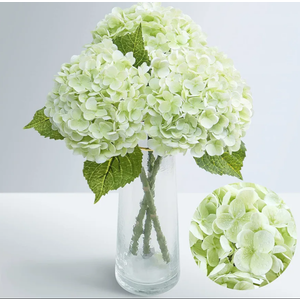 Fake Green Hydrangea Artificial Flowers Bouquet 3pcs Real Touch Silk Fake Hydrangeas Heads with 176 Petals and Stems Fall Faux Hydrangeas Flowers for Table Centerpieces Party Floral Arrangements