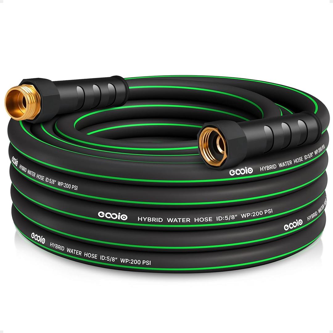 Heavy Duty Garden Hose 25ft, NON-EXPANDABLE Flexible Water Hose, Kink Resistant Lightweight Hybrid Hose, Leakproof Hose Male to Female Fittings (Black+Green)