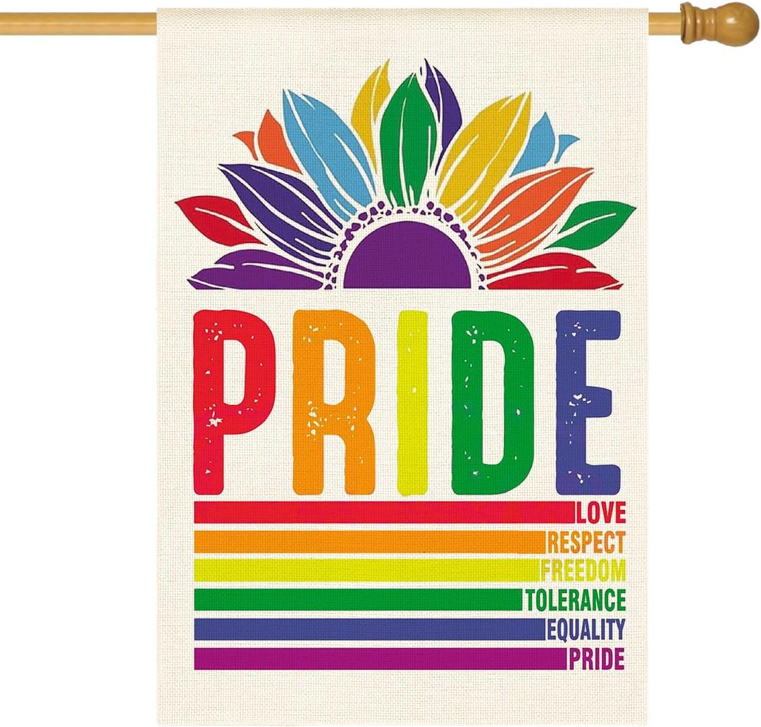 AVOIN colorlife Pride Rainbow House Flag 28x40 Inch Double Sided, LGBTQ+ Community Progress Yard Outdoor Flag