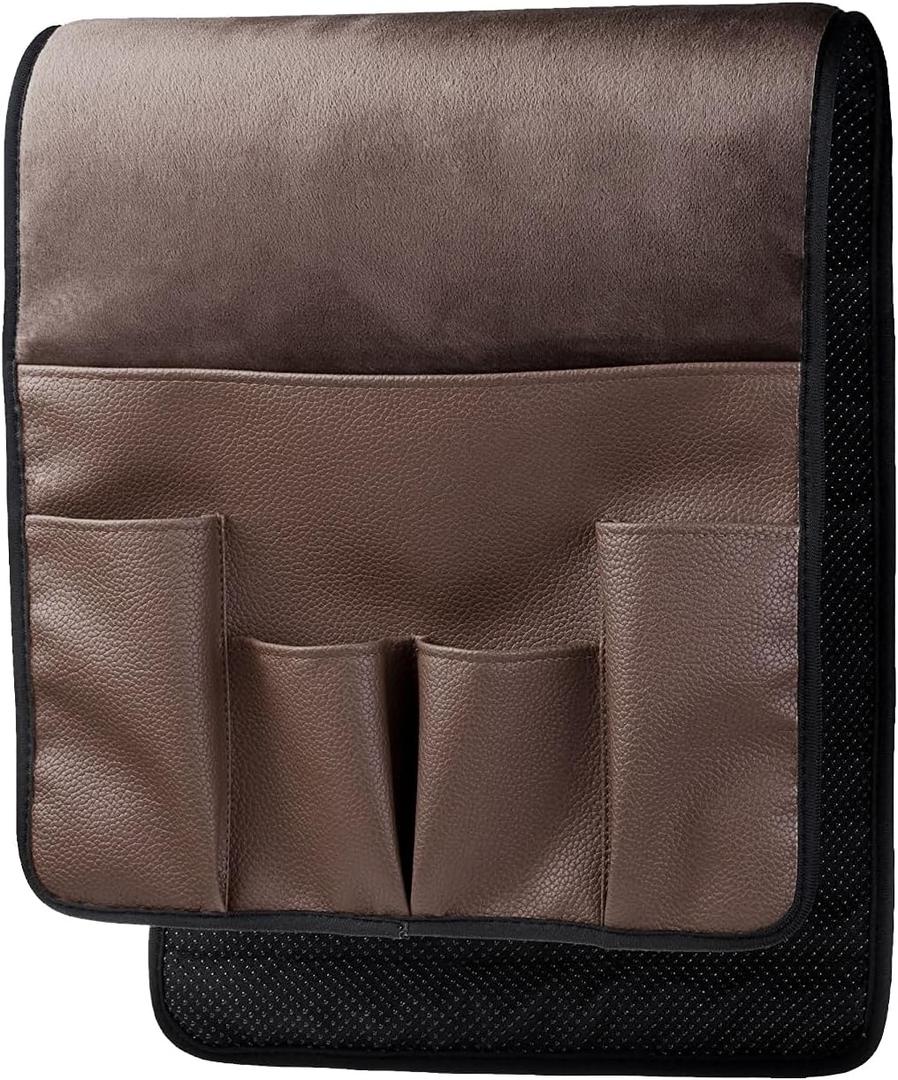Wanty Velvet Sofa Couch Chair Armrest Soft Caddy Organizer Holder for Remote Control, Cell Phone, Book, Pencil (Brown)(34 x 13inches)