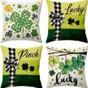 2 x BBOLDIN Saint Patricks Day Throw Pillow Covers 18x18, Green Shamrock Clover Plaid Pillow Cases Set of 4, Spring March Lucky Cushion Covers Decorations for Living Room Bedroom