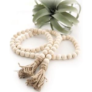 LSKYTOP 60 Inches Wood Bead Garland,Wooden Beads with Tassels,Farmhouse Beads Rustic Prayer Beads Boho Beads for Farmhouse Tiered Tray Coffee Table Mantel Decor (1 Pack)