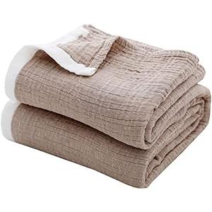 SE SOFTEXLY 4-Layer Cotton Throw Blanket, Light & Breathable, All Season, Muslin Blanket for Adults (50"x60", Coffee)