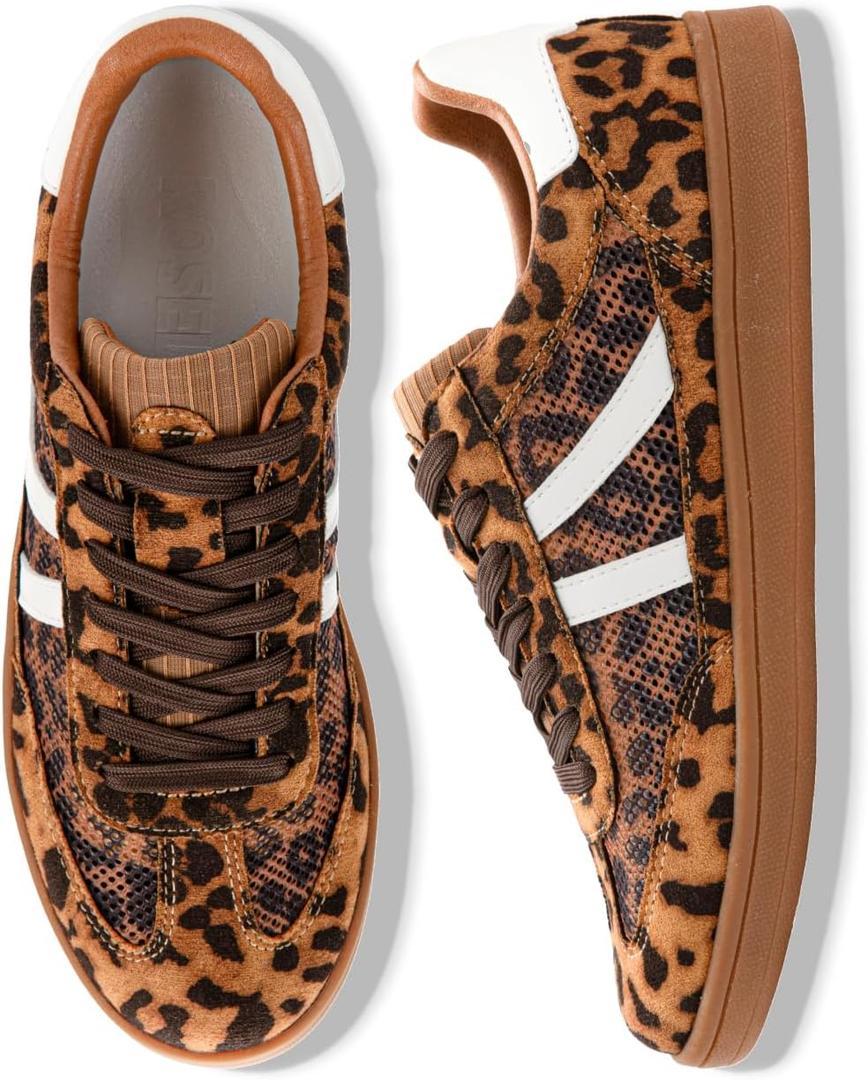 Rosella Carlie Womens Sneakers - Women's Fashion Sneakers with Removable Insole - Stylish and Lightweight Spring Shoes for Women Casual Non-Slip Lace-Up Walking Footwear (Leopard,9.5)