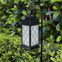 18" Solar Lanterns Outdoor Waterproof, Glass Solar Flickering Flame Lantern Large Hanging Solar Lantern Metal Decorative for Patio Garden Backyard Outside Tabletop Mothers Day Gifts Mom