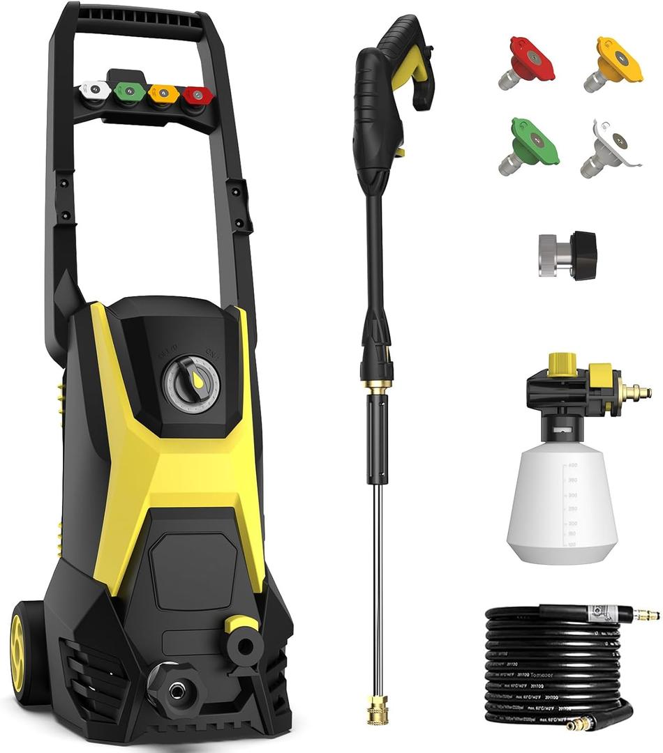 Pressure Washer - 4800PSI 3.2GPM Max Electric Power Washer with 20FT Hose and 35FT Cord, 500ML Foam Cannon 4 Nozzles Power Washer Electric Powered for Car, Driveway, Patio, Black  Pressure Washer - 4800PSI 3.2GPM Max Electric Power Washer with 20FT Hose and 35FT Cord, 500ML Foam Cannon 4 Nozzles Power Washer Electric Powered for Car, Driveway, Patio, Black