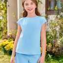 Haloumoning Girls Summer Outfits Casual Lounge Set Cap Sleeve T Shirt and Elastic Waist Shorts 2 Piece Clothing Sets (Blue, S)