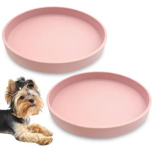 Silicone Dog Bowl Shallow Cat Food Bowls 7" Wide Puppy Plates Whisker Fatigue Pet Feeding Dishes Set of 2 for Dry Food and Wet Food Indoor (Round Pink)