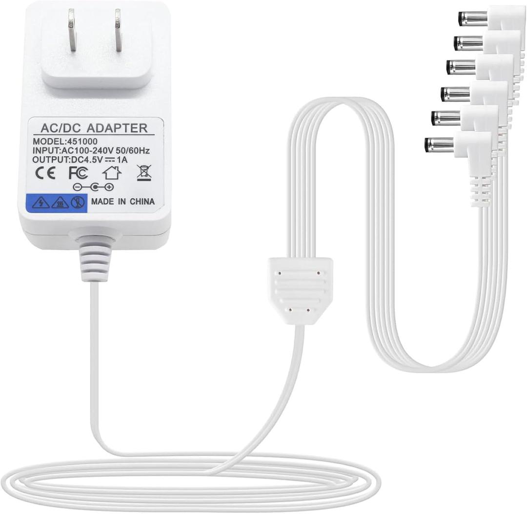 4.5V Power Adapter Compatible with Lemax Lighted Accessory 94566 94563 94564 94565 74295 74269 74707 84428 44242 Christmas Halloween Village Lights Micro Lighting Building Decor(6 Output White)