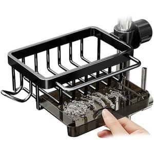 LACEEZEN Sponge Holder for Kitchen Sink Over Faucet for Dia 0.7-1.1inch Round Pipe, Adjustable Sink Organizer Hanging Faucet Drain Rack for Shower Soap, Brush, Dishcloth, Left