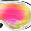 ZIONOR Lagopus B1 Ski Goggles OTG Anti fog Snow Goggles UV Protection Snowboard Goggles for Men Women Adult Youth (One Size, B5-vlt 59.5% White Frame Pink Lens)