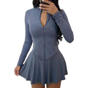 Tennis Skirts Set Womens 2 Piece Outfits Long Sleeve Zip Up Jackets Two Piece Mni Skirts Set Golf Skort Athletic Sports Medium