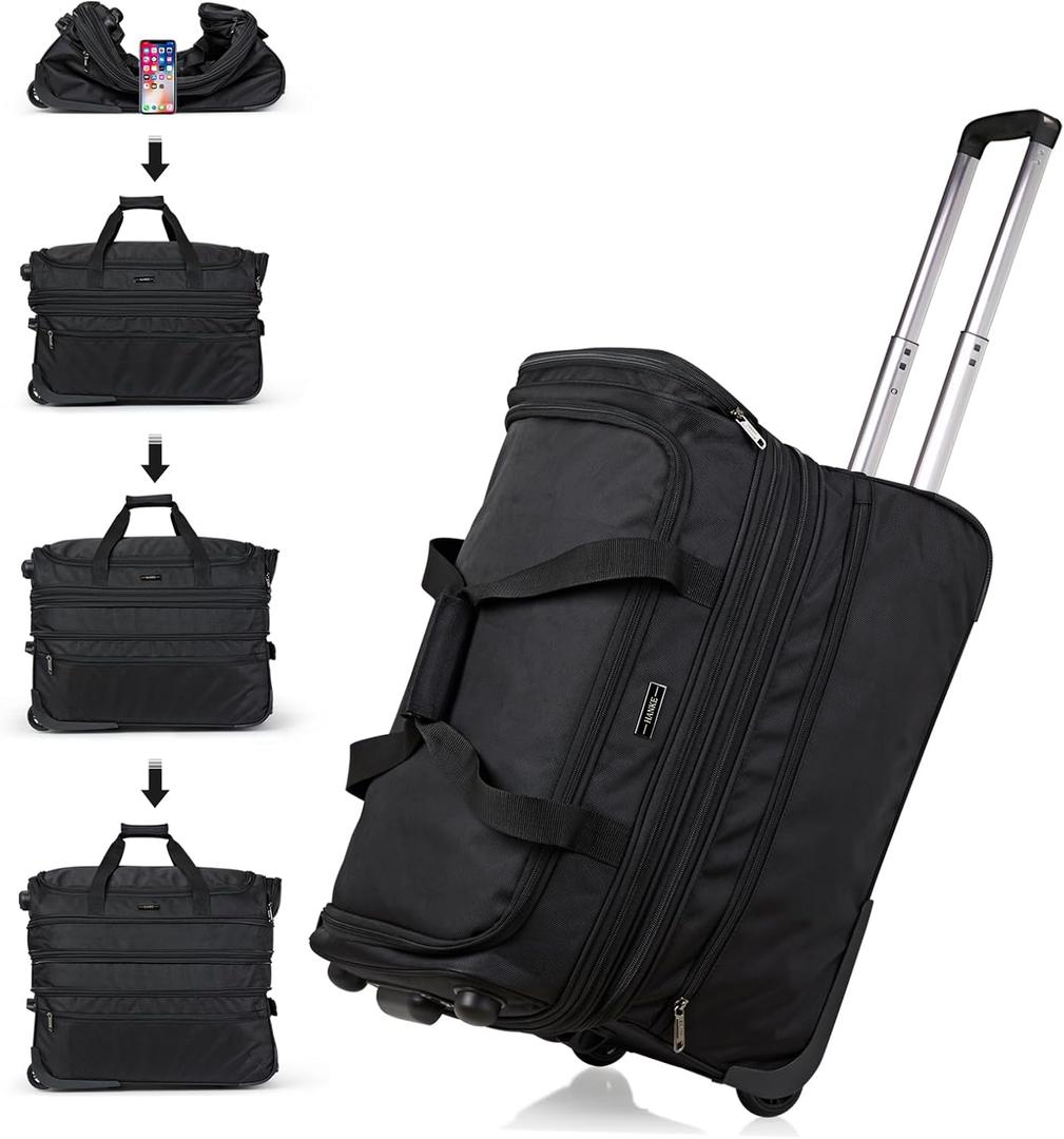Hanke Large Expandable checked Luggage Suitcases with Wheels Foldable Duffle Bag for Travel suitcase for Women Men Garment BagBlack (22 Inch)